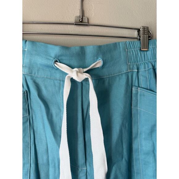 Maeve Linen Blend Shorts Women’s Size Medium High Rise Blue White Anthropologie - Picture 3 of 8